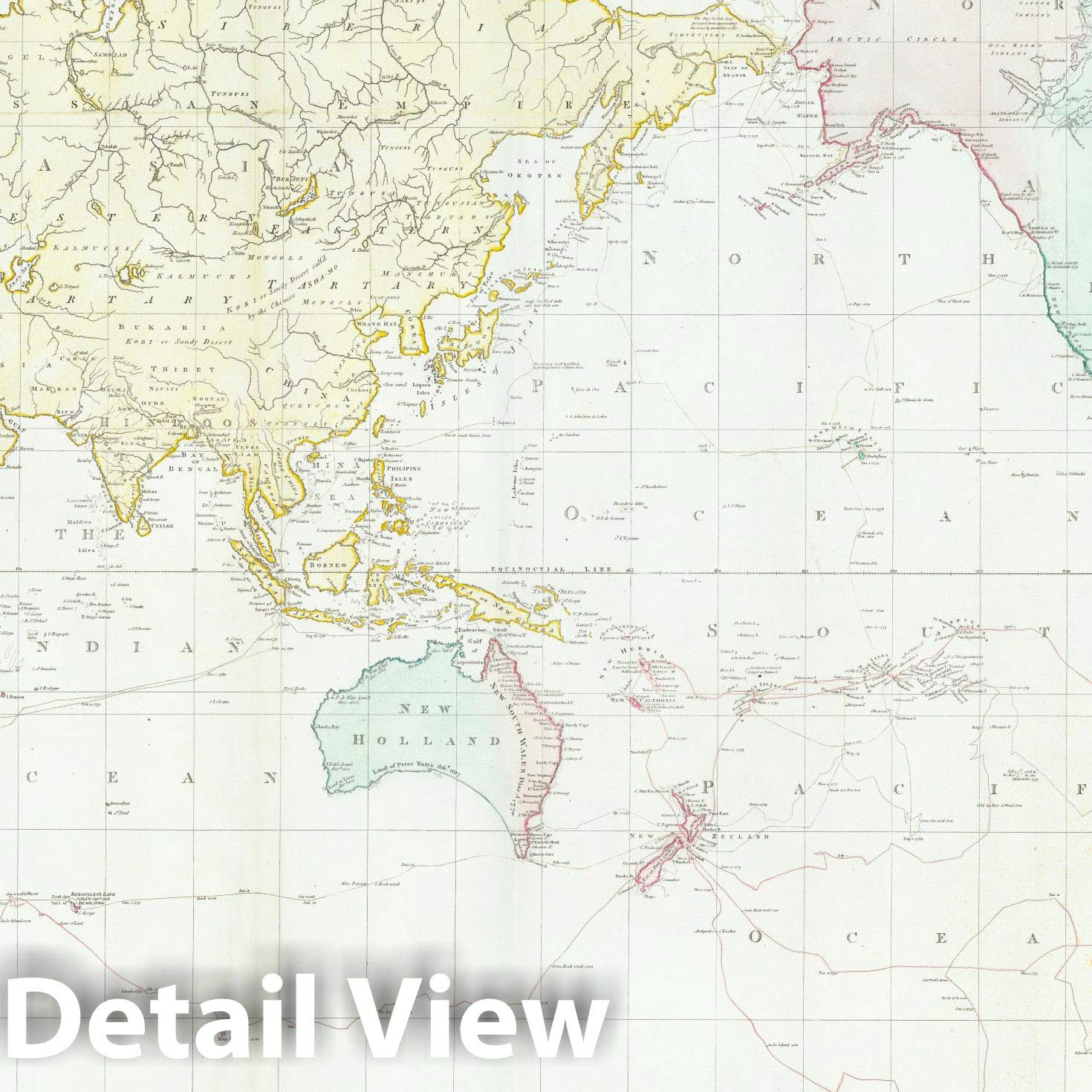 Amazon.com: World - Cook's Three Voyages Chart 1782 Historical Map